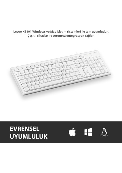 KB101 USB Kablolu Türkçe Q Klavye Beyaz