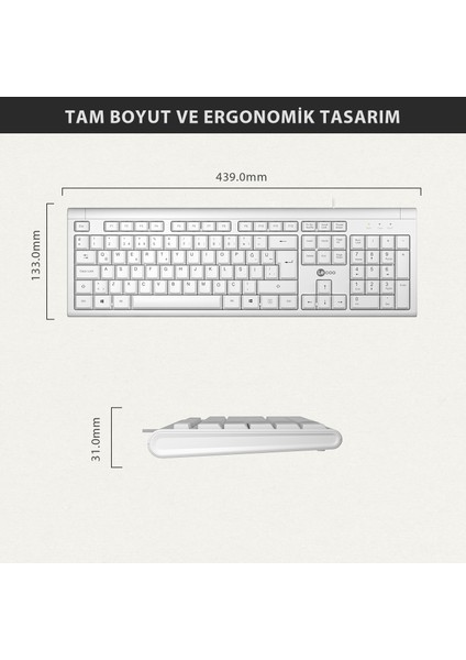 KB101 USB Kablolu Türkçe Q Klavye Beyaz