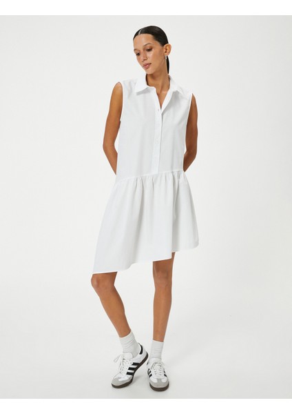 Gömlek Elbise Asimetrik Kesim Kolsuz Düğmeli Pamuklu Rahat Kesim fiyatları