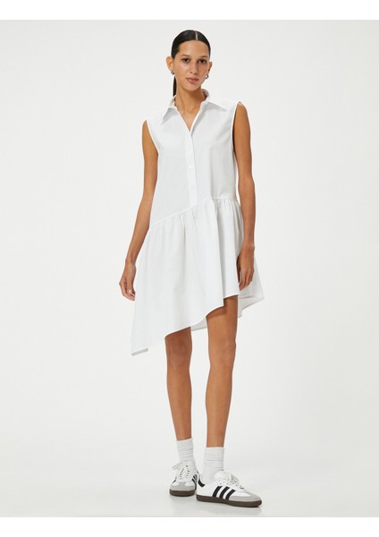 Gömlek Elbise Asimetrik Kesim Kolsuz Düğmeli Pamuklu Rahat Kesim modelleri