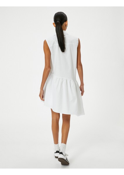 Gömlek Elbise Asimetrik Kesim Kolsuz Düğmeli Pamuklu Rahat Kesim fırsatları