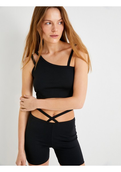 Sporcu Sütyeni Kapsız Asimetrik Askı Detaylı Slim Fit