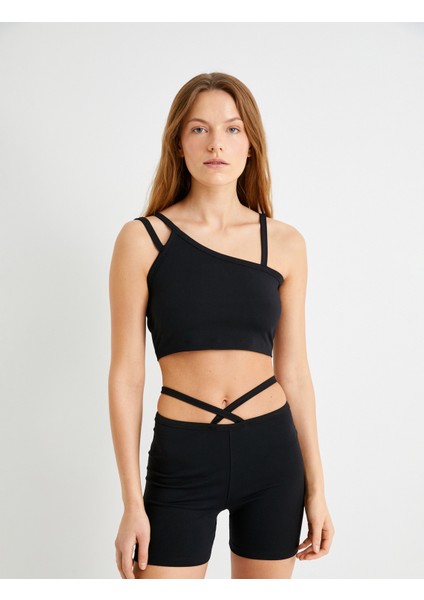 Sporcu Sütyeni Kapsız Asimetrik Askı Detaylı Slim Fit
