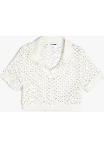 Polo Yaka Kroşe Tişört Crop Kısa Kollu Slim Fit