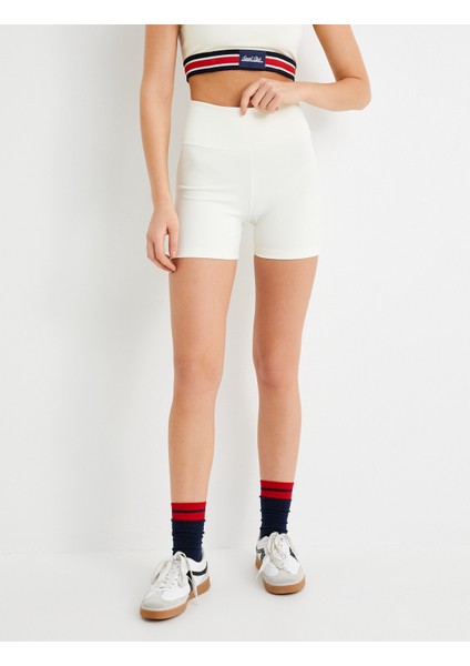 Spor Ekstra Biker Tayt Yüksek Bel Dokuma Slim Fit