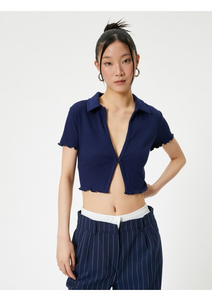 Crop Polo Tişört Kısa Kollu Slim Fit