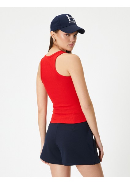 Fitilli Basic Üst Yuvarlak Yaka Viskoz Kumaş Slim Fit
