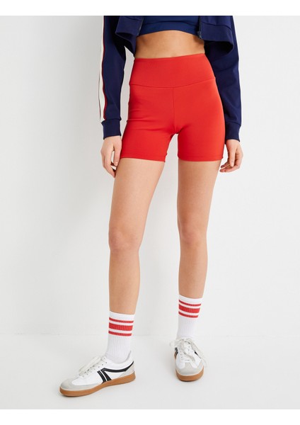 Spor Ekstra Biker Tayt Yüksek Bel Dokuma Slim Fit
