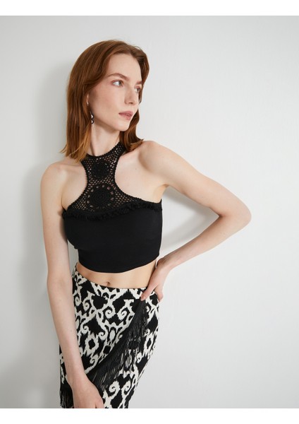Kroşe Atlet Halter Yaka Crop
