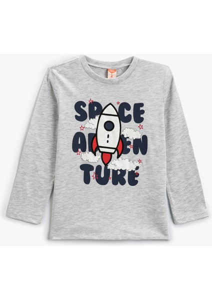 Tişört Uzay Temalı Uzun Kollu Bisiklet Yaka