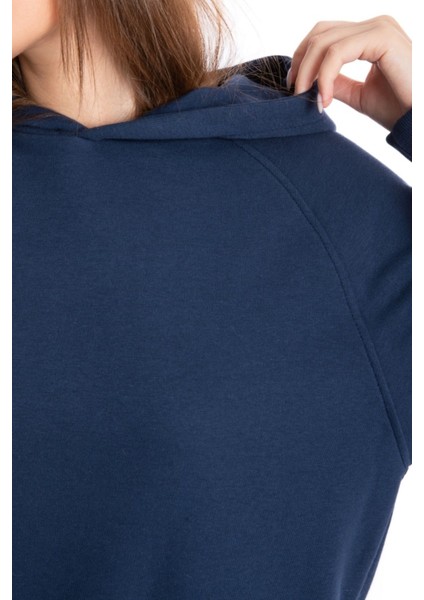 Kadın Lacivert Kapüşonlu 3 Iplik Şardonsuz Polarsız Reglan Kol Sweatshirt S-104 fiyatları