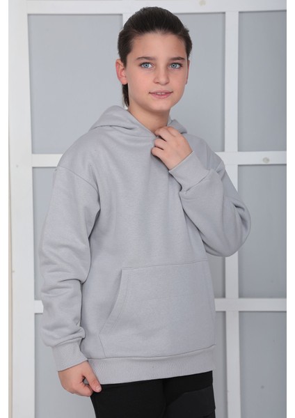 Erkek Çocuk Gri Kapüşonlu Sweatshirt S402Gri