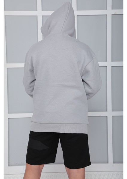 Erkek Çocuk Gri Kapüşonlu Sweatshirt S402Gri