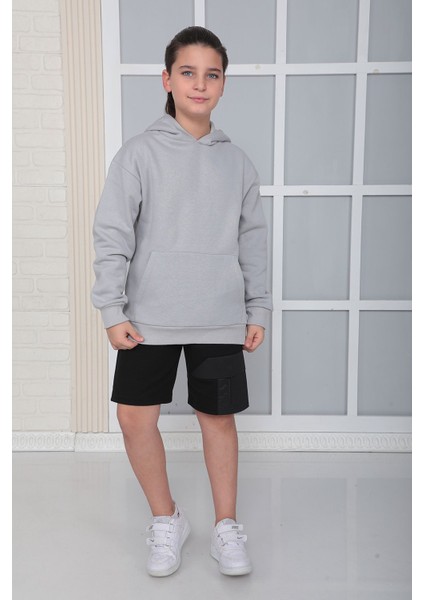 Erkek Çocuk Gri Kapüşonlu Sweatshirt S402Gri