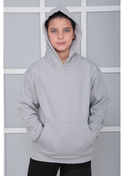 Erkek Çocuk Gri Kapüşonlu Sweatshirt S402Gri