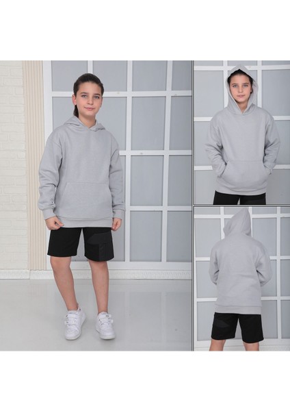 Erkek Çocuk Gri Kapüşonlu Sweatshirt S402Gri