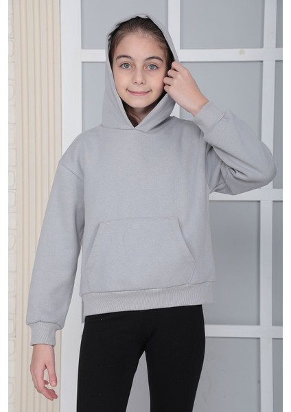 Kız Çocuk Gri Kapüşonlu Sweatshirt S302Gri