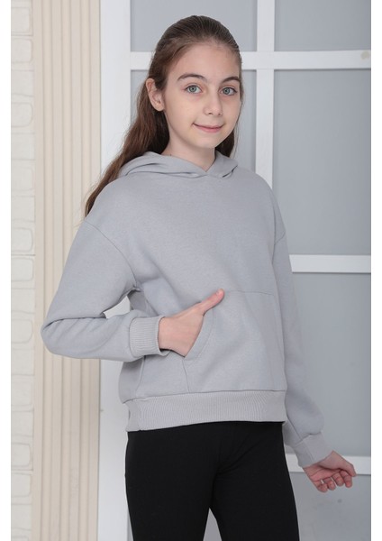 Kız Çocuk Gri Kapüşonlu Sweatshirt S302Gri