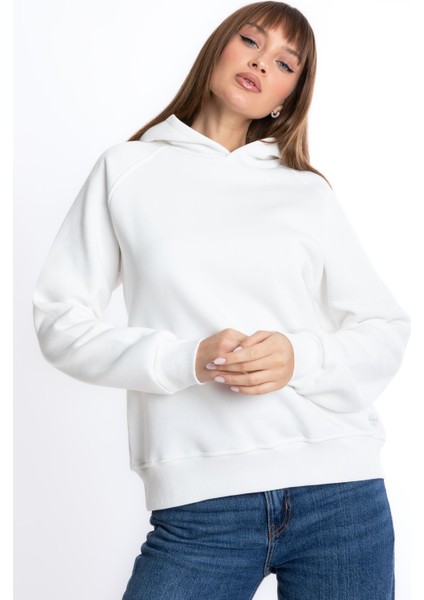 Kadın Ekru Kapüşonlu 3 Iplik Şardonsuz Polarsız Reglan Kol Sweatshirt S-104 modelleri