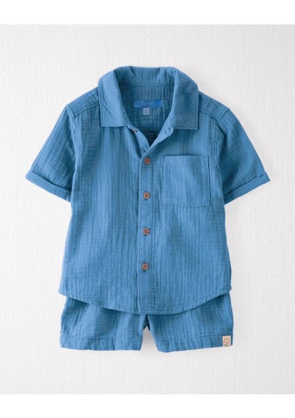 Erkek Çocuk Müslin Gömlek Şort Takım