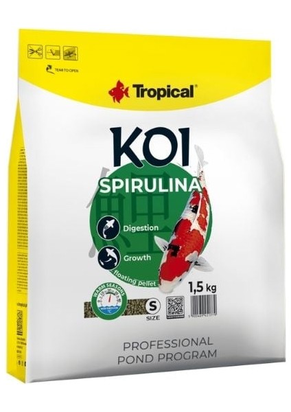 Spırulına Pellet Koi Balıkları Için Spırulına Katkılı Pellet Balık Yemi Small 5 Lt 1.5 kg