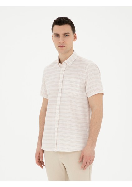 Erkek Bej Regular Fit Kısa Kollu Gömlek 50289412-VR011
