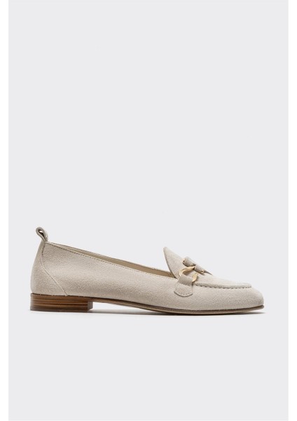 Bej Deri Kadın Loafer