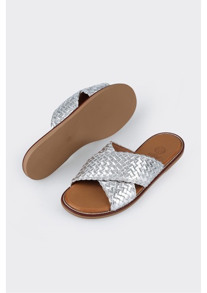 Lame Deri Kadın Düz Terlik modelleri