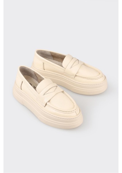 Elle Shoes Ekru Deri Kadın Loafer