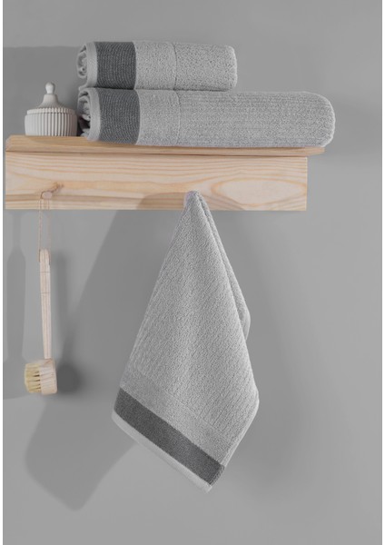 Salerno Fitilli 3'lü Banyo Havlu Seti Metalik Gri 30X50 cm 50X85 cm 70X140 cm