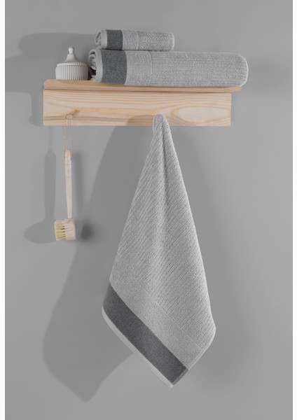 Salerno Fitilli 3'lü Banyo Havlu Seti Metalik Gri 30X50 cm 50X85 cm 70X140 cm
