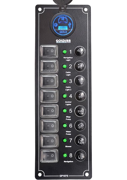 Switch Panel 8 Anahtar Usb 3.0 Type-C Soketli Kontrol Paneli 12-24V Panel Ölçüsü 250x80mm