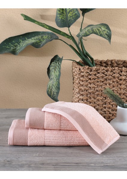 Salerno Fitilli 3'lü Banyo Havlu Seti Pudra 30X50 cm 50X85 cm 70X140 cm