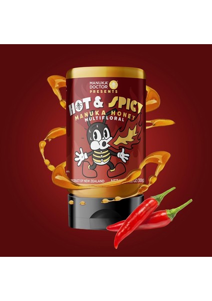 Hot Honey Spicy Squeezy Manuka Honey 100% Pure New Zealand Honey Infused With Chili Peppers For Buzzing Hot Flavor 300 gr