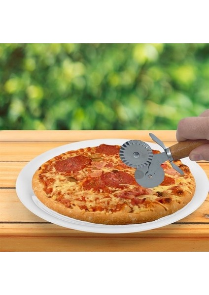 Ahşap Saplı 2li Hamur Kesme Ruleti Düz ve Dalgalı Pizza Börek Kesici Aparatı (44DEX34)