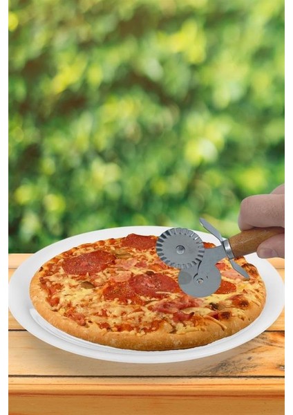 Ahşap Saplı 2li Hamur Kesme Ruleti Düz ve Dalgalı Pizza Börek Kesici Aparatı (44DEX34)
