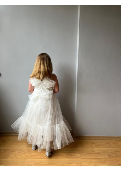 Tül Detay Prenses Model Çocuk Abiye Elbise Beyaz fırsatları