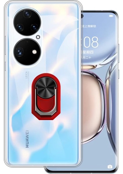 Huawei P50 Pro Kılıf Kamera Korumalı Yüzüklü Kickstand Tpu Şeffaf Kapak