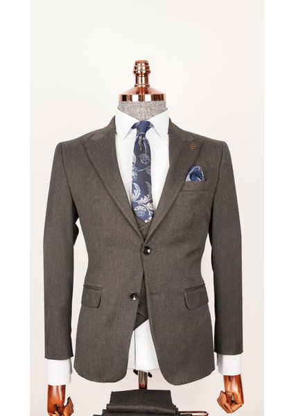Erkek Slim Fit Petekli Kumaş Antrasit Yelekli Takım Elbise fiyatları