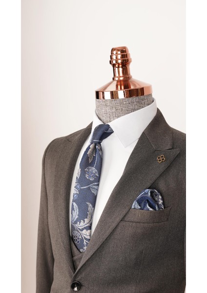 Erkek Slim Fit Petekli Kumaş Antrasit Yelekli Takım Elbise fırsatları