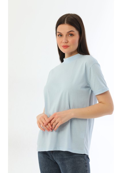 Mavi 2'li Paket Dik Yaka Rahat Kalıp Pamuk T-Shirt fiyatları