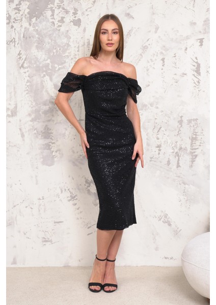 Düşük Kol Pullu Siyah Abiye fiyatları