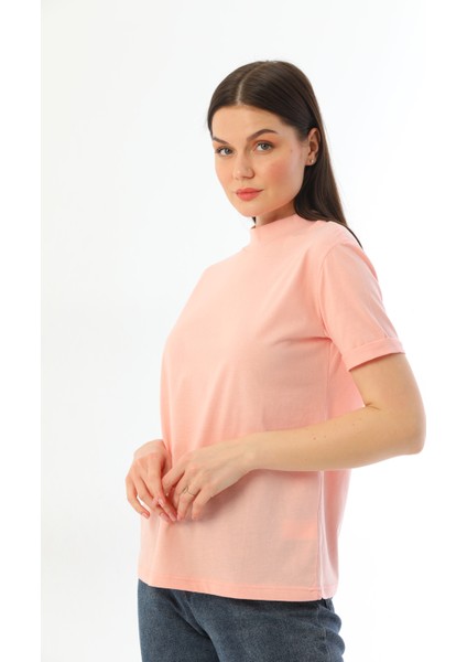 Pudra Pembe 2'li Paket Dik Yaka Rahat Kalıp Pamuk T-Shirt fırsatları