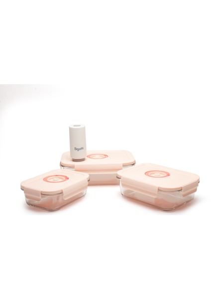 Pembe Vakumlu Saklama Kabı Seti