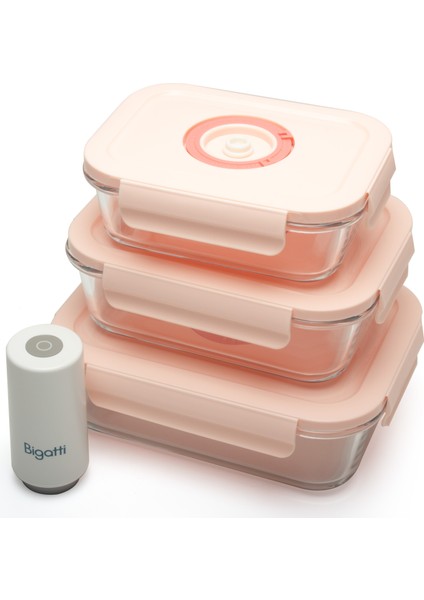 Pembe Vakumlu Saklama Kabı Seti