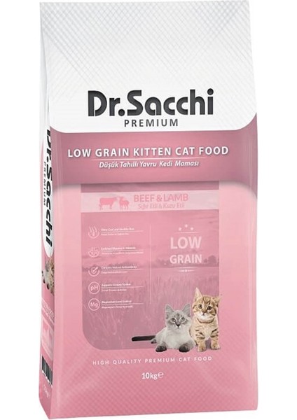 Dr.Sacchi Premium Düşük Tahıllı Sığır Etli ve Kuzu Etli Yavru Kedi Maması 10 Kg