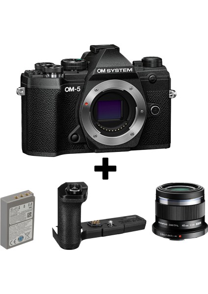 Om-5 Body Black 45MM 1.8 Lens + Ecg-5 Grip + Bls-50 Batarya