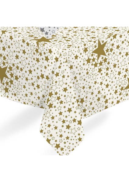 Elyaf Astarlı Pvc Masa Örtüsü 140 x 140 cm Silinebilir Sıvı Geçirmez Leke Tutmaz Altın Yıldız