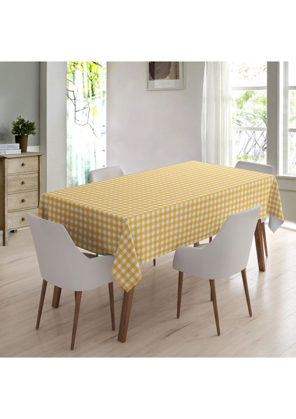 Elyaf Astarlı Pvc Masa Örtüsü 140 x 140 cm Silinebilir Sıvı Geçirmez Leke Tutmaz Sarı Ekose