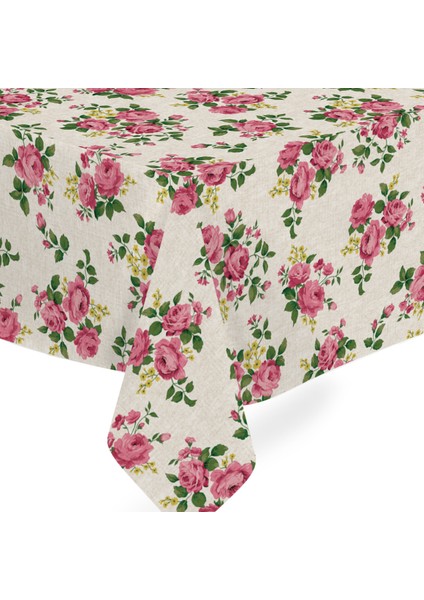 Elyaf Astarlı Pvc Masa Örtüsü 140 x 140 cm Silinebilir Sıvı Geçirmez Leke Tutmaz Çiçek Gül